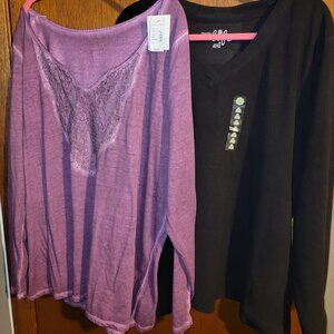 Lot 2 Maurices Purple V Neck Crochet Embroidered & Blk Made For Life Fleece 3x